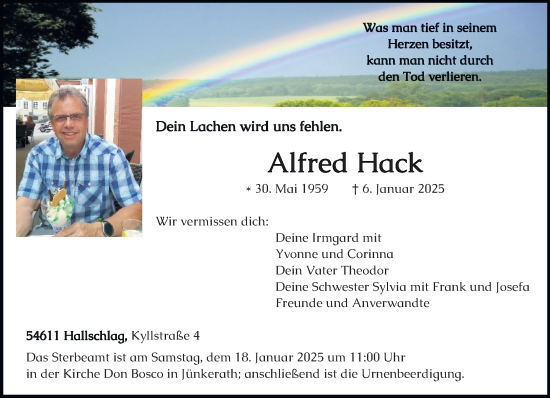 Traueranzeige von Alfred Hack von trierischer_volksfreund