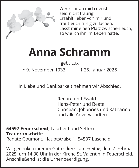 Traueranzeige von Anna Schramm von trierischer_volksfreund