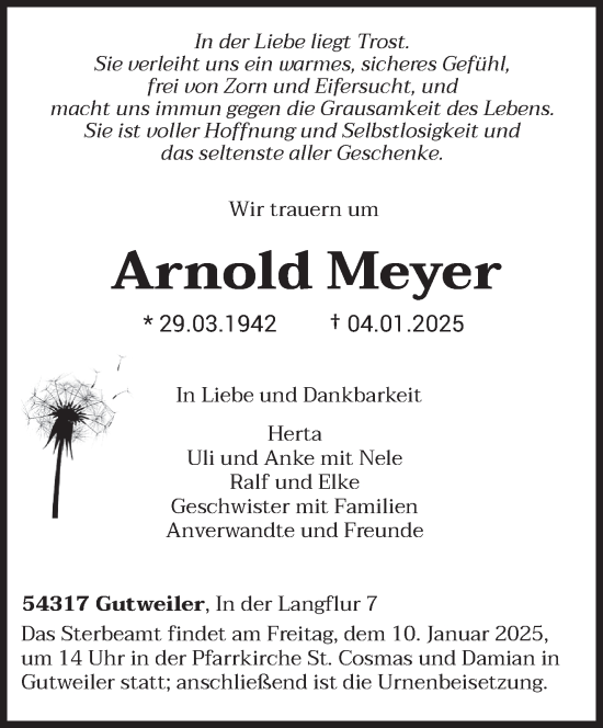 Traueranzeige von Arnold Meyer von trierischer_volksfreund