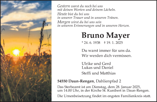 Traueranzeige von Bruno Mayer von trierischer_volksfreund