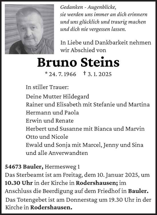 Traueranzeige von Bruno Steins von trierischer_volksfreund