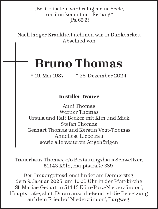 Traueranzeige von Bruno Thomas von trierischer_volksfreund