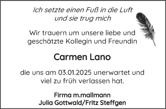 Traueranzeige von Carmen Lano von trierischer_volksfreund