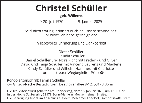 Traueranzeige von Christel Schüller von trierischer_volksfreund