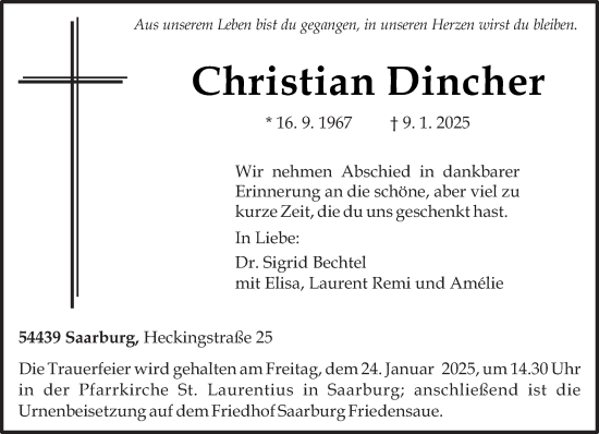 Traueranzeige von Christian Dincher von trierischer_volksfreund