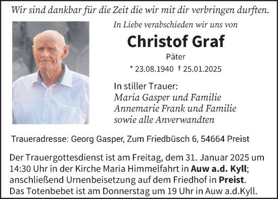 Traueranzeige von Christof Graf von trierischer_volksfreund