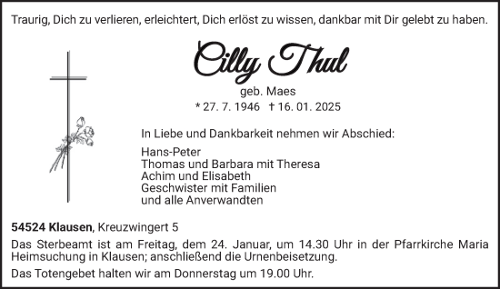 Traueranzeige von Cilly Thul von trierischer_volksfreund