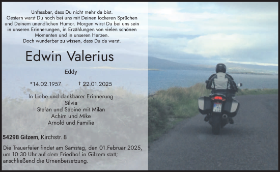 Traueranzeige von Edwin Valerius von trierischer_volksfreund