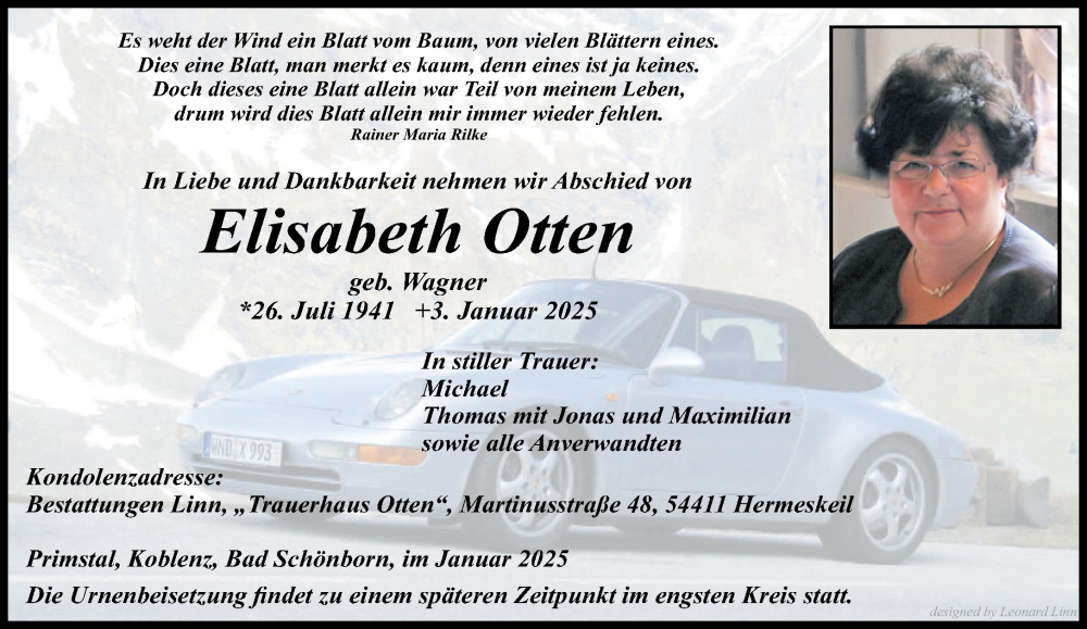  Traueranzeige für Elisabeth Otten vom 11.01.2025 aus trierischer_volksfreund