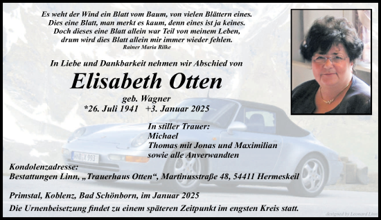 Traueranzeige von Elisabeth Otten von trierischer_volksfreund