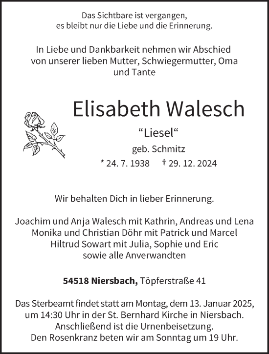 Traueranzeige von Elisabeth Walesch von trierischer_volksfreund