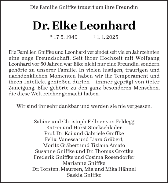 Traueranzeige von Elke Leonhard von trierischer_volksfreund