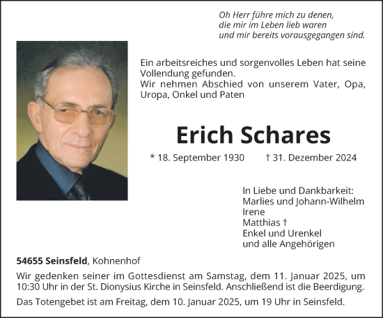 Traueranzeige von Erich Schares von trierischer_volksfreund