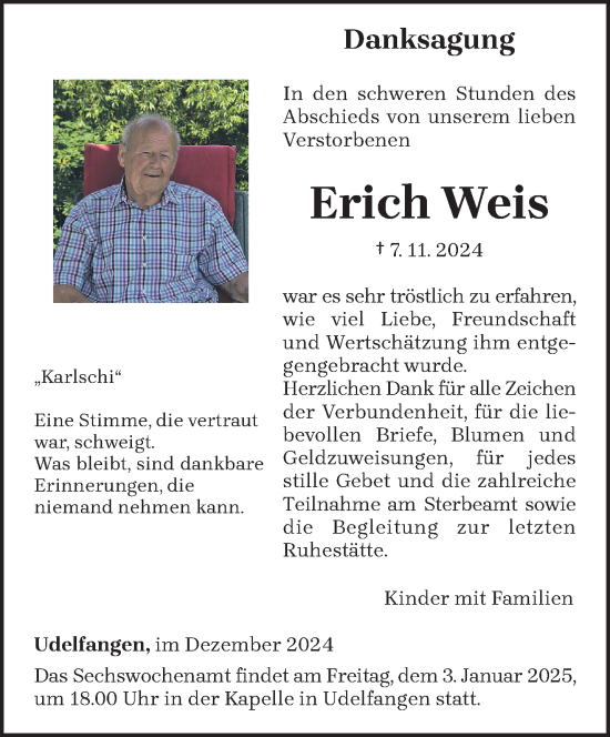Traueranzeige von Erich Weis von trierischer_volksfreund