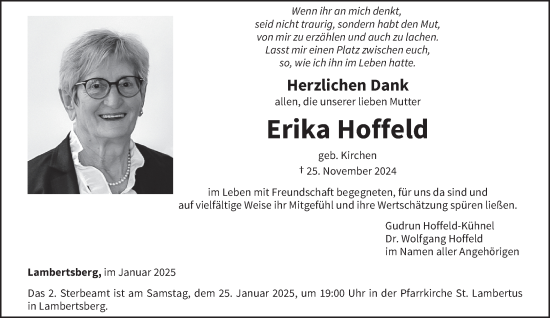 Traueranzeige von Erika Hoffeld von trierischer_volksfreund