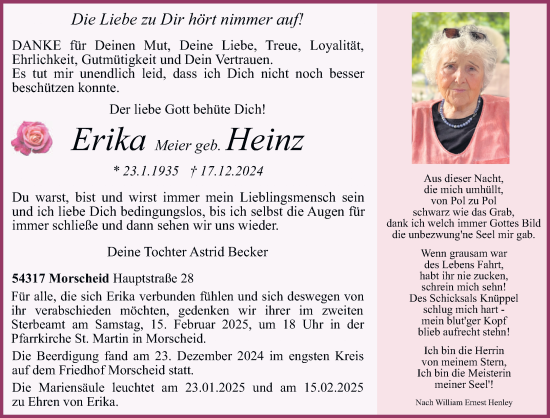 Traueranzeige von Erika Meier von trierischer_volksfreund