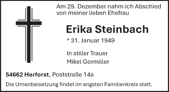 Traueranzeige von Erika Steinbach von trierischer_volksfreund