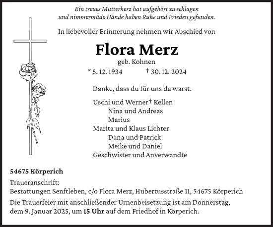 Traueranzeige von Flora Merz von trierischer_volksfreund