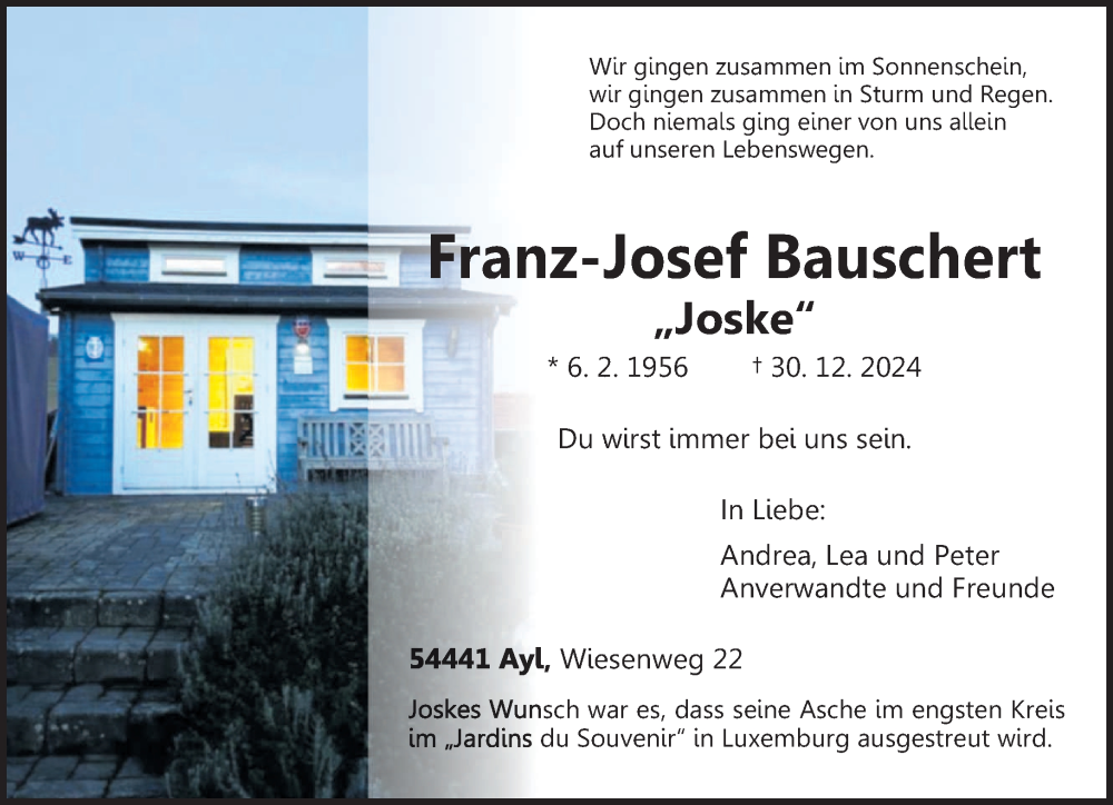  Traueranzeige für Franz-Josef Bauschert vom 04.01.2025 aus trierischer_volksfreund