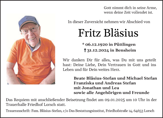 Traueranzeige von Fritz Bläsius von trierischer_volksfreund