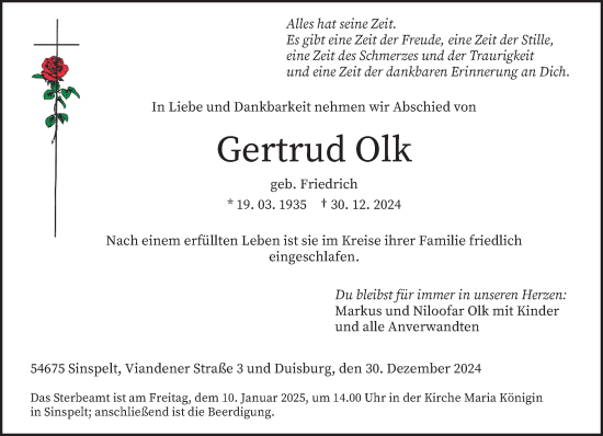 Traueranzeige von Gertrud Olk von trierischer_volksfreund