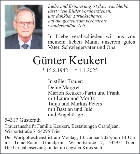 Traueranzeige von Günter Keukert von trierischer_volksfreund