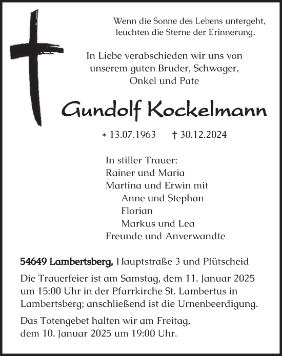 Traueranzeige von Gundolf Kockelmann von trierischer_volksfreund