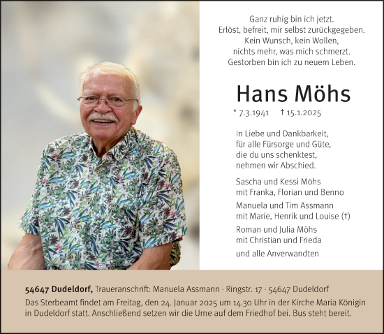 Traueranzeige von Hans Möhs von trierischer_volksfreund