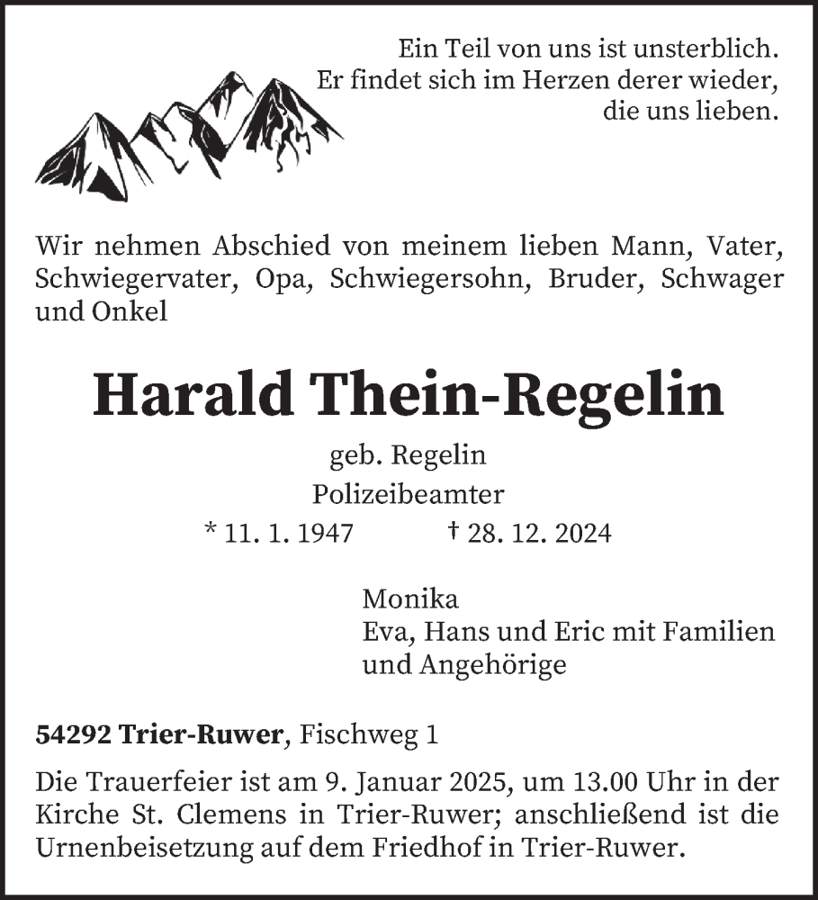  Traueranzeige für Harald Thein-Regelin vom 04.01.2025 aus trierischer_volksfreund