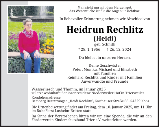 Traueranzeige von Heidrun Rechlitz von trierischer_volksfreund