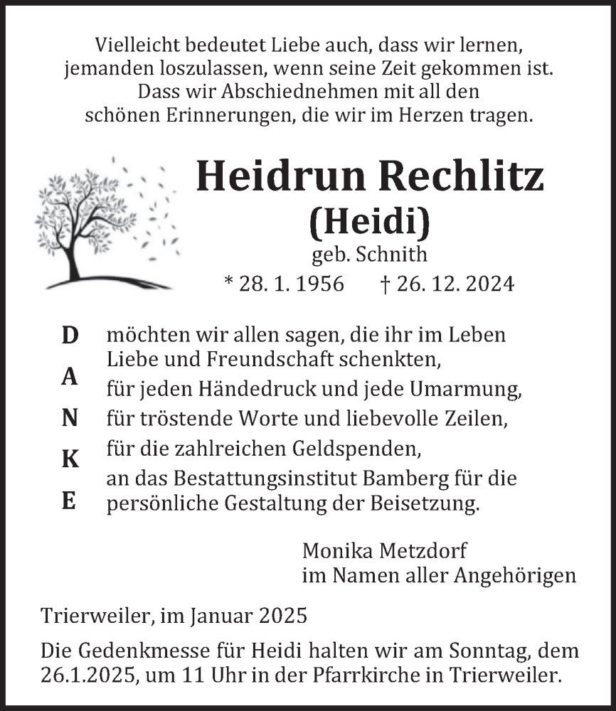  Traueranzeige für Heidrun Rechlitz vom 22.01.2025 aus trierischer_volksfreund