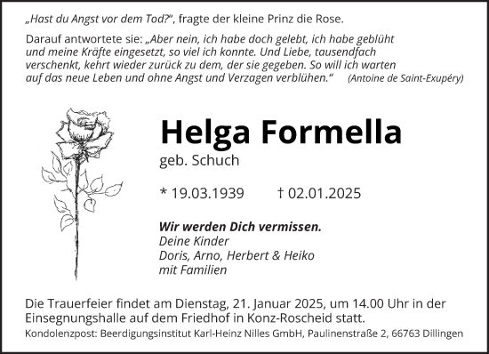 Traueranzeige von Helga Formella von trierischer_volksfreund