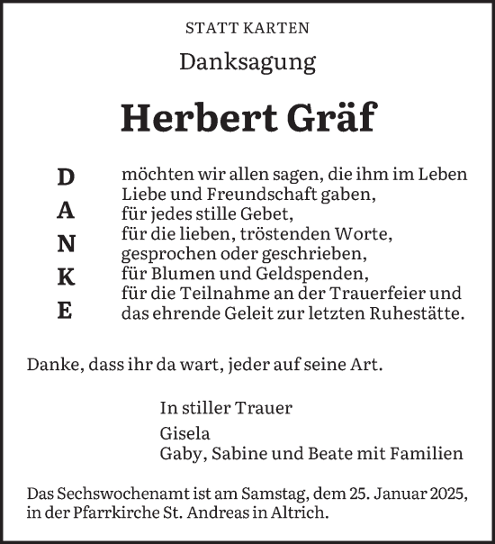 Traueranzeige von Herbert Gräf von trierischer_volksfreund