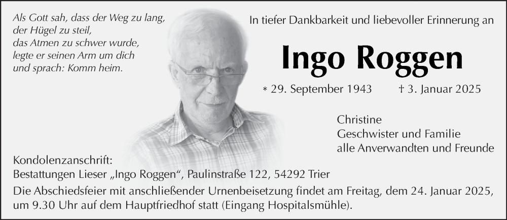  Traueranzeige für Ingo Roggen vom 22.01.2025 aus trierischer_volksfreund