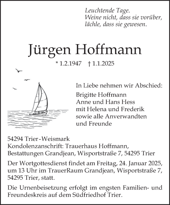 Traueranzeige von Jürgen Hoffmann von trierischer_volksfreund