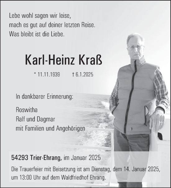 Traueranzeige von Karl-Heinz Kraß von trierischer_volksfreund