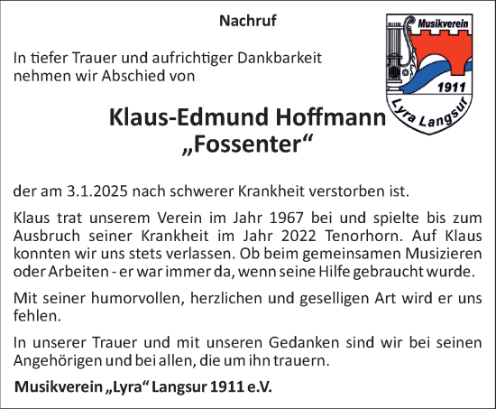 Traueranzeige von Klaus-Edmund Hoffmann von trierischer_volksfreund