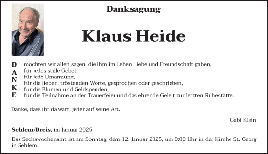 Traueranzeige von Klaus Heide von trierischer_volksfreund