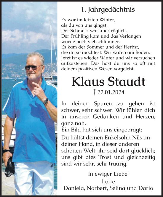 Traueranzeige von Klaus Staudt von trierischer_volksfreund