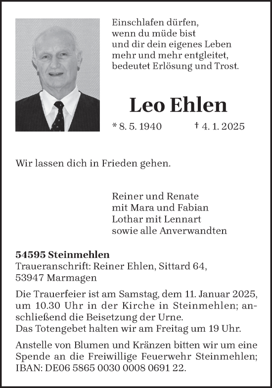 Traueranzeige von Leo Ehlen von trierischer_volksfreund