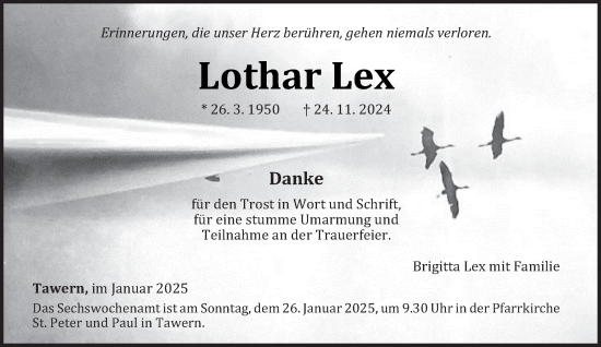 Traueranzeige von Lothar Lex von trierischer_volksfreund