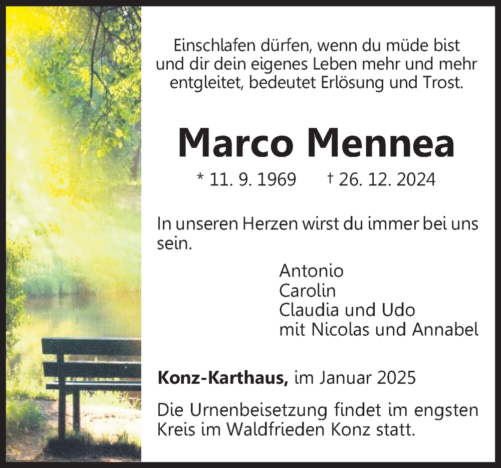  Traueranzeige für Marco Mennea vom 04.01.2025 aus trierischer_volksfreund