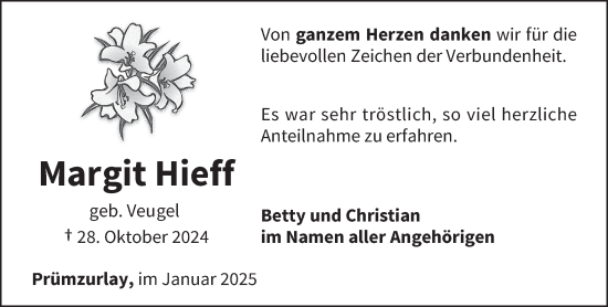 Traueranzeige von Margit Hieff von trierischer_volksfreund
