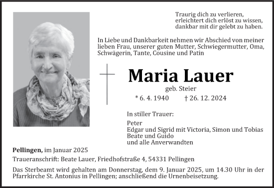Traueranzeige von Maria Lauer von trierischer_volksfreund