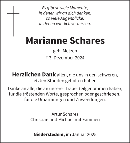 Traueranzeige von Marianne Schares von trierischer_volksfreund