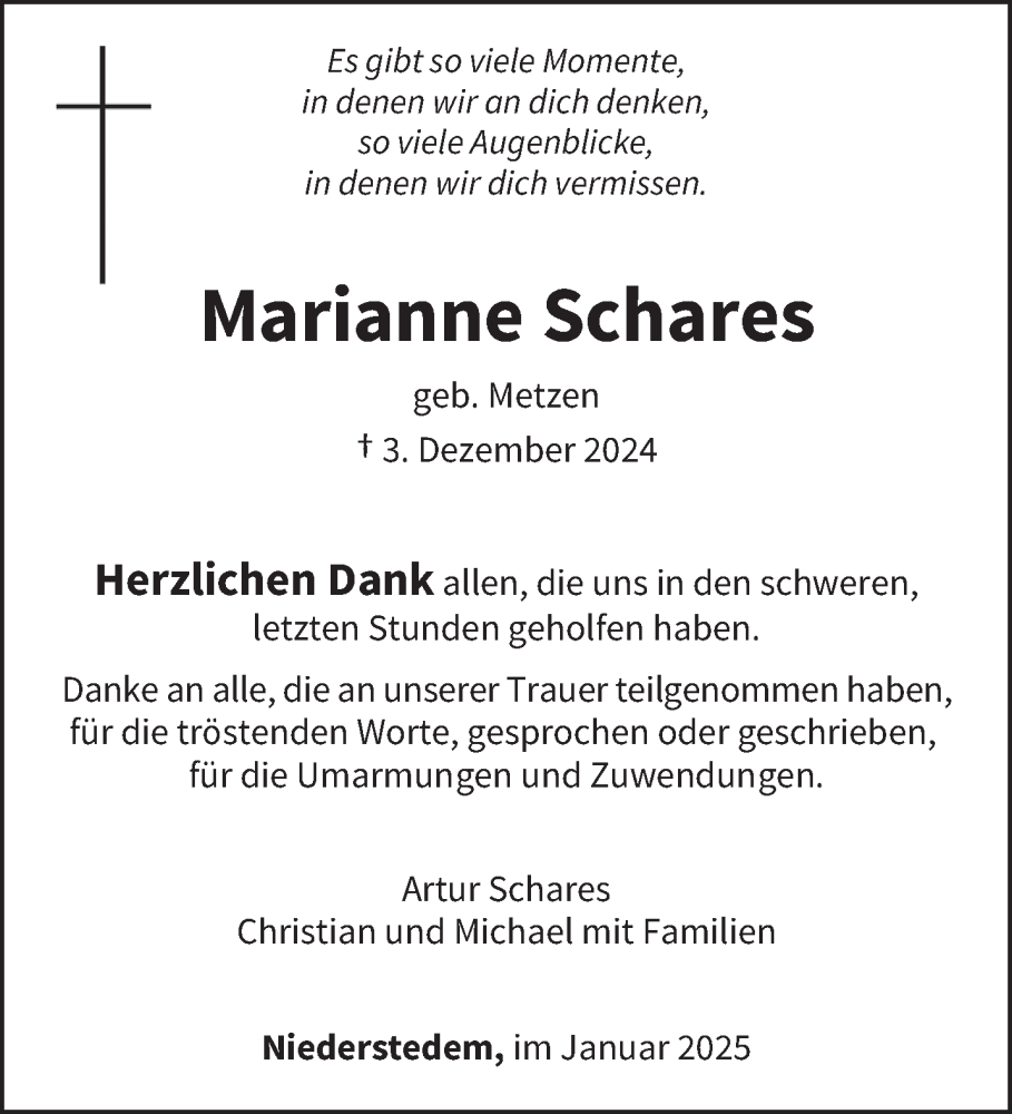  Traueranzeige für Marianne Schares vom 18.01.2025 aus trierischer_volksfreund