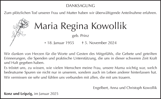 Traueranzeige von Maria Regina Kowollik von trierischer_volksfreund