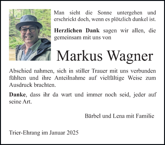 Traueranzeige von Markus Wagner von trierischer_volksfreund