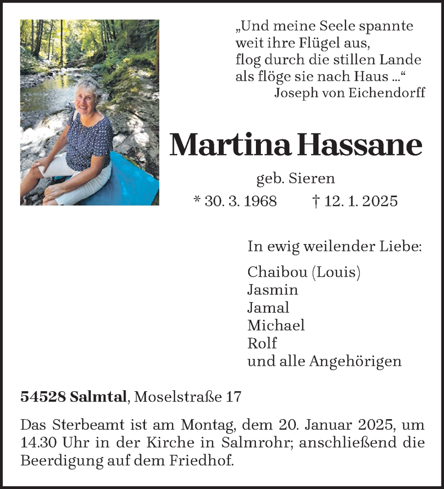  Traueranzeige für Martina Hassane vom 15.01.2025 aus trierischer_volksfreund