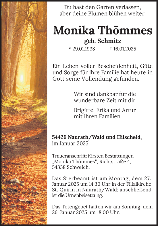 Traueranzeige von Monika Thömmes von trierischer_volksfreund